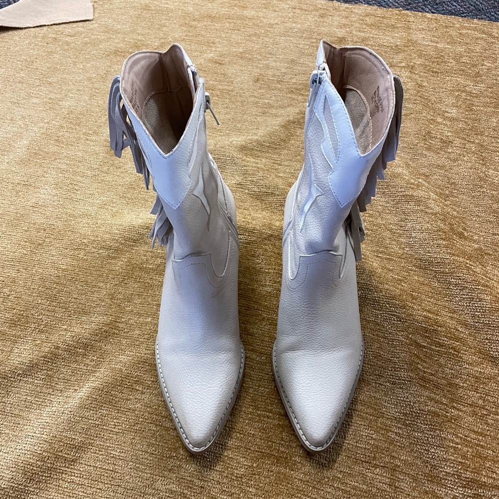 Altar’s State cream color, side zip, mid calf cowboy boot